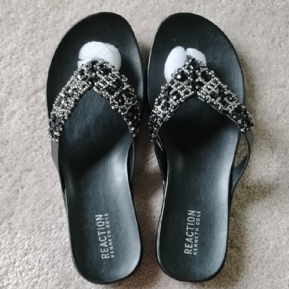 Kenneth Cole Reaction Black Rhinestone Sandals